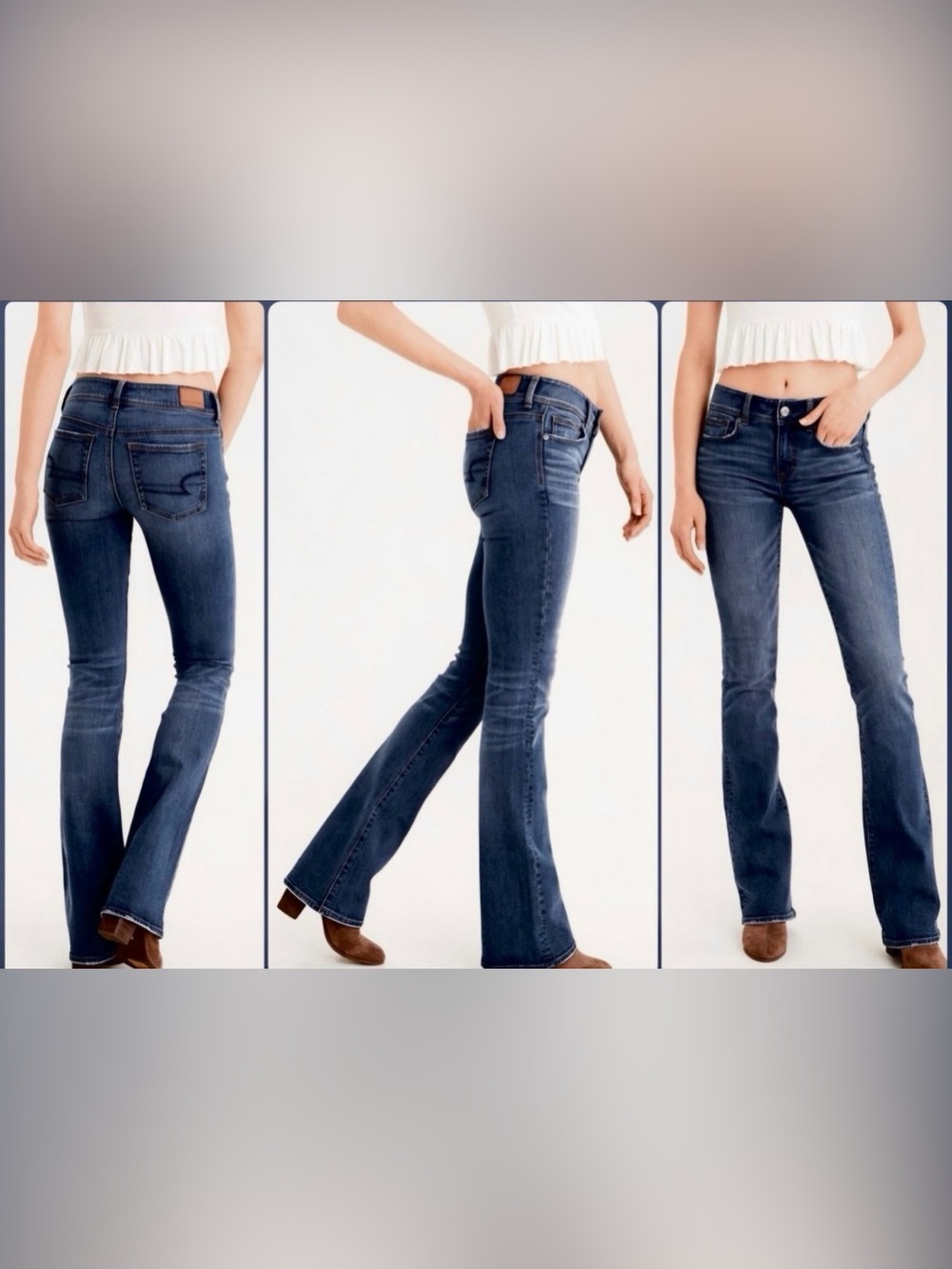 American Eagle Super Stretch Kickboot Mid-Rise Dark Blue Flare Jeans Sz 4 Long